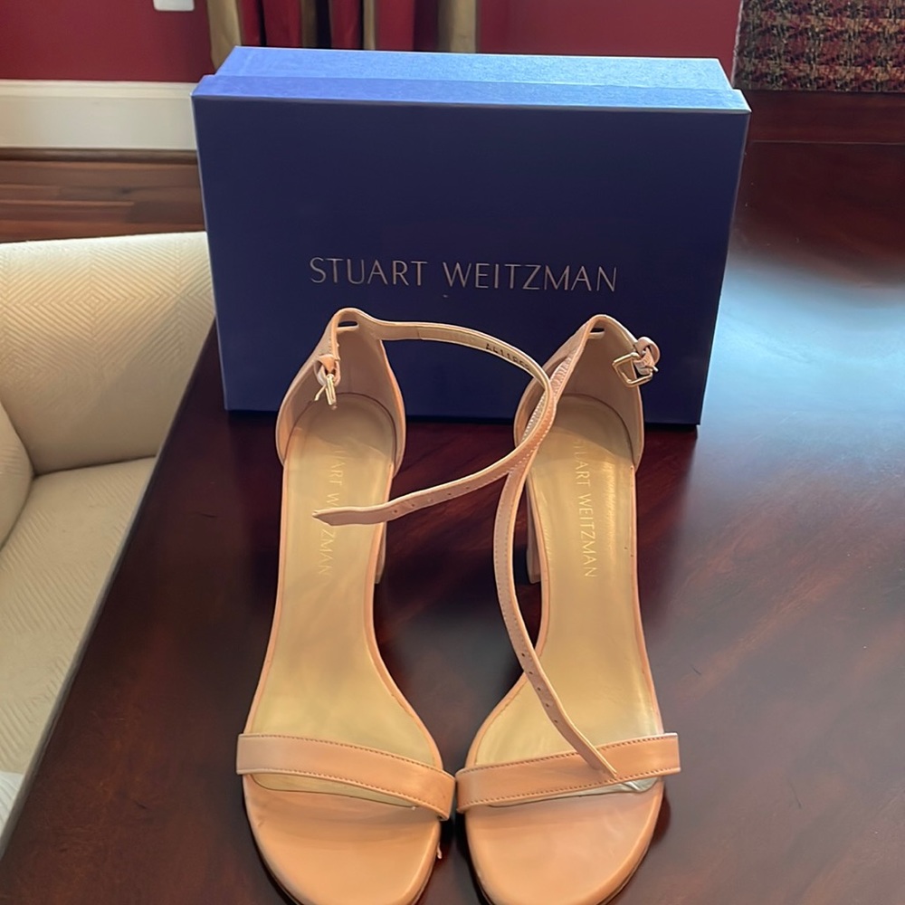 Beige ankle strapped Stuart Weizman shoe
